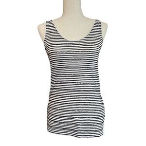 JCrew Striped Navy Blur and White micro sequin Women's Tank Top XS